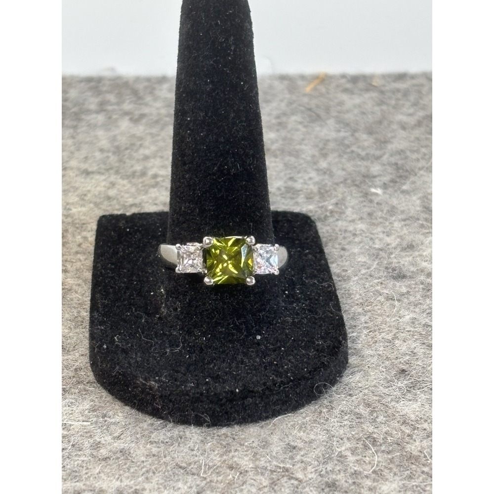 Green Trilogy Princess Cut Peridot-Simulant Ring Size 8